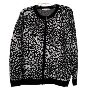 Allison Daley Cardigan Sweater Black/White with zipper. Size Large